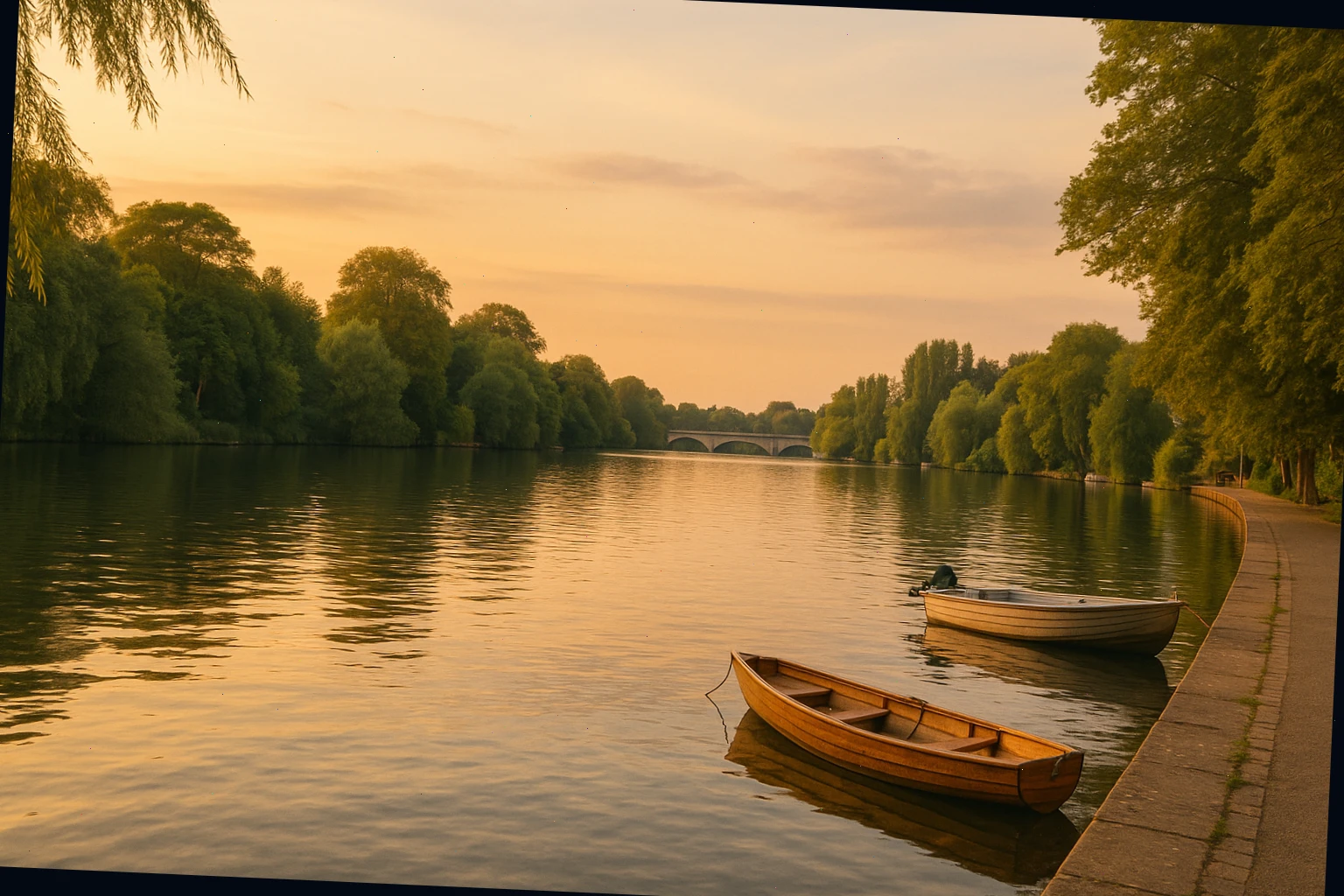 Quiet Thames reach near Windsor with soft evening light